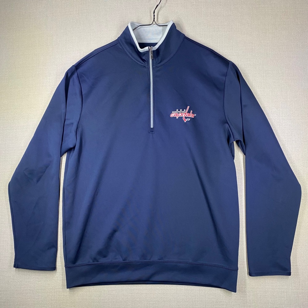 Antigua Mens Washington Capitals NHL Quarter Zip Pullover Navy Blue Large